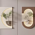 Modern Two Tone Geometric Wall Decor with Built-in LED Lighting and Small Decorative Green Plant