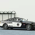Police Pursuit Function Vehicle With 911 Logo Emergency Lights And Bus Shelter
