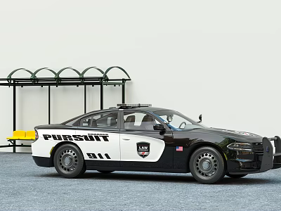 Police Pursuit Function Vehicle With 911 Logo Emergency Lights And Bus Shelter 3d model