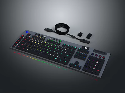 RGB Backlit Mechanical Gaming Keyboard With Colorful LED Lights Detachable Cable And Accessories 3d model