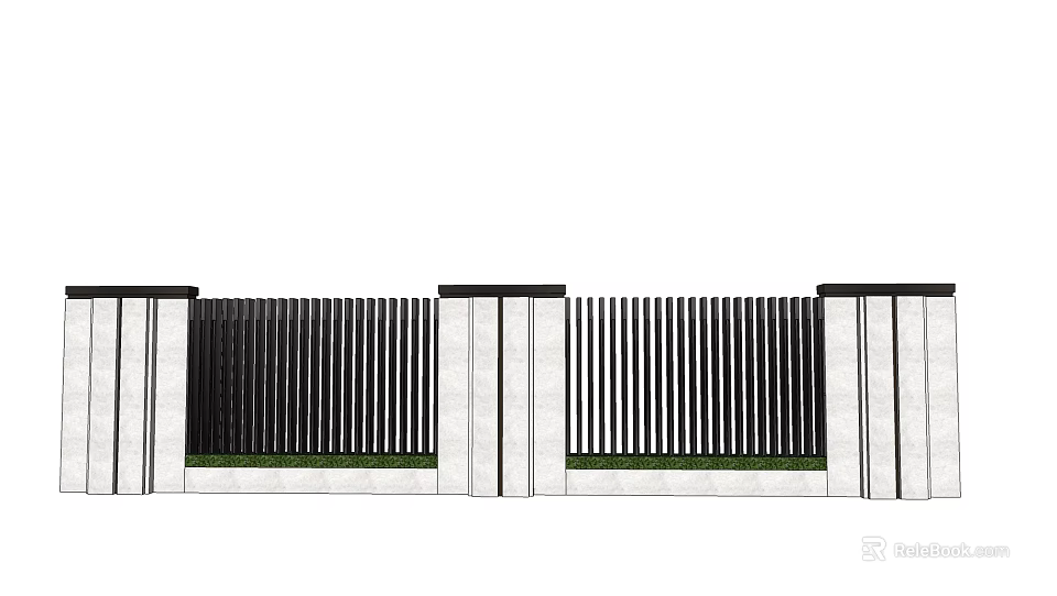 Modern Feature Wall Design With Black Vertical Slats And White Concrete Bases 3d model 