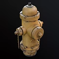 Old Yellow Fire Hydrant With Metal Chains On Black Background Fire Equipment 3d model