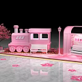 Pink Themed Photo Check In Spot With Cherry Blossom Tree And Pink Cottages