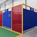 Industrial Workshop Interior Featuring BWI Signs Blue Red Partitions And Green Pathway