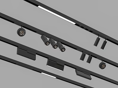 Modern Downlights and Spotlights with Sleek Track System for Contemporary Ceiling Interior Lighting Design 3d model