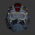 Futuristic Blue And Red Helmet With Transparent Visor And Mechanical Design