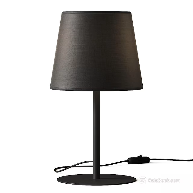 Modern Black Table Lamp With Textured Shade And Sleek Metal Pole 3d model 