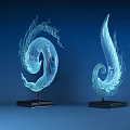 Modern Elegant Decorative Ornament Set With Spiral Wave Flame Like Design And Black Base