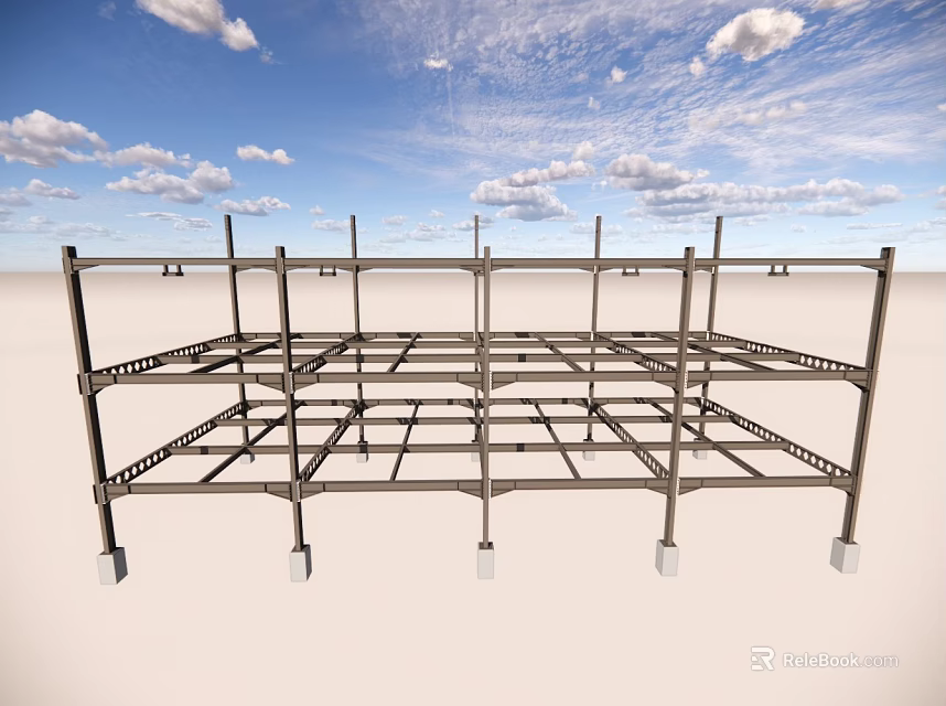 Building Structure Metal Frame With Steel Support Beams And Columns 3d model 