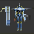 Game Movie Character Blue Robot with Yellow Details White Head Mechanical Structure and Sci-Fi Design