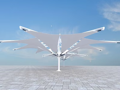 Modern White Shade Sail With Extended Arms In Open Plaza Tensile Design 3d model