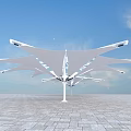 Modern White Shade Sail With Extended Arms In Open Plaza Tensile Design