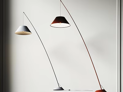 Modern Arched Floor Lamps With Conical Shades Different Colors And White Wall Background 3d model