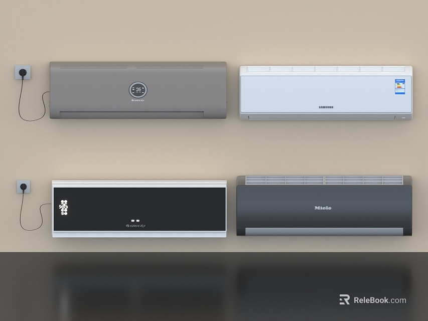 Modern Wall Mounted Air Conditioner Fan Different Models In Gray And White Home Design 3d model 