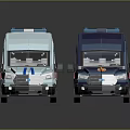 Detailed Blue Police Van and White Ambulance 3D Rendering With Emergency Roof Lights