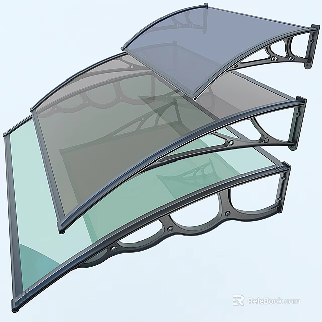 Outdoor Glass Canopy Structure With Transparent Panels And Metal Frame Design 3d model