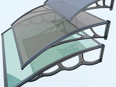 Outdoor Glass Canopy Structure With Transparent Panels And Metal Frame Design 3d model