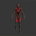 Red And Silver Armored Character 3D Model With Detailed Armor And Shiny Surface