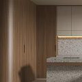 Modern Restaurant Kitchen With Wooden Walls Gray Patterned Island Counter Bar Stools And Lighting