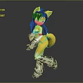 Anthropomorphic Fox Character With Brown Hair Blue Eyes Yellow Ears Tail And Silver Metallic Armor