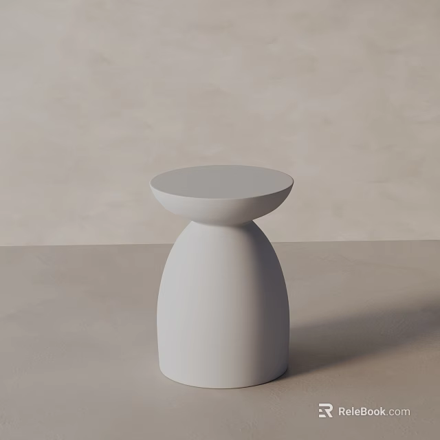 Minimalist White Side Table With Round Smooth Top And Curved Base Design 3d model