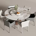 Modern Dining Table and Chair Combination Round Dining Table 3d model