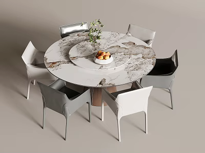 Modern Dining Table and Chair Combination Round Dining Table 3d model