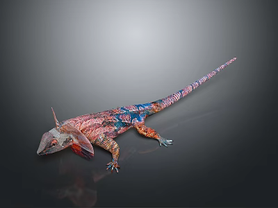 Vibrant Colorful Lizard Art Piece With Intricate Patterns And Shiny Reflection On Dark Background 3d model