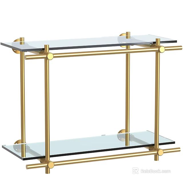 Modern Glass Shelf with Golden Metal Frame and Transparent Glass Layers for Home Decor 3d model 