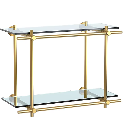 Modern Glass Shelf with Golden Metal Frame and Transparent Glass Layers for Home Decor 3d model