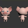 Cute Pink Pig Cartoon Character 3D Model Front And Back View 3d model