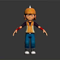 Boy Character With Orange Hat Lightning Symbol Purple Vest Blue Pants Red Wristbands White Shoes