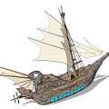 Decorative Sailing Ship Ornament Set With Wooden Structure White Sails And Blue Glass Details