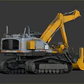 Utility Vehicle With Crawler Track Yellow Boom And Front Bucket Gray Body