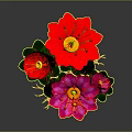3D Rendered Cactus Plant With Red And Pink Flowers And Green Leaves Stems