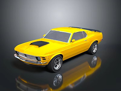 Yellow Classic Muscle Car With Two Door Design And Black Hood 3d model