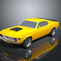 Yellow Classic Muscle Car With Two Door Design And Black Hood