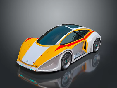 Futuristic Concept Car With Streamlined Yellow White Body And Transparent Roof Design 3d model