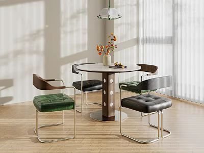 Modern Round Table And Chair Set With Green And Black Cushions Metal Frames Natural Light 3d model