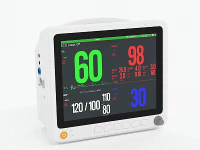 Advanced Digital Medical Patient Monitor Displaying ECG Vital Signs Heart Rate Blood Pressure Oxygen Saturation 3d model