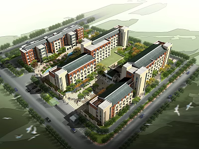 Modern Campus Building Complex Design With Connected Structures Green Spaces And Courtyards 3d model
