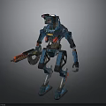 Standing Blue Mechanical Robot With Sci fi Weapon And Armor Design