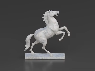 White Rearing Horse Sculpture with Marble Base and Intricate Carving Details 3d model