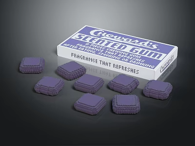 Crown's Spearmint Gum Purple Square Pieces Scattered Around Packaging Box 3d model