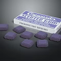 Crown's Spearmint Gum Purple Square Pieces Scattered Around Packaging Box