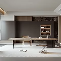 Modern Tea Room Interior With Wooden Tea Table Tea Sets Decorative Ornaments And Natural Lighting