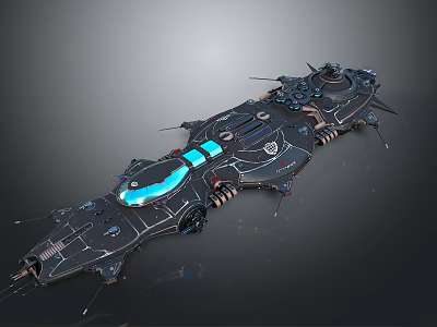 Futuristic Sci Fi Spaceship With Blue Glowing Elements And Mechanical Details 3d model