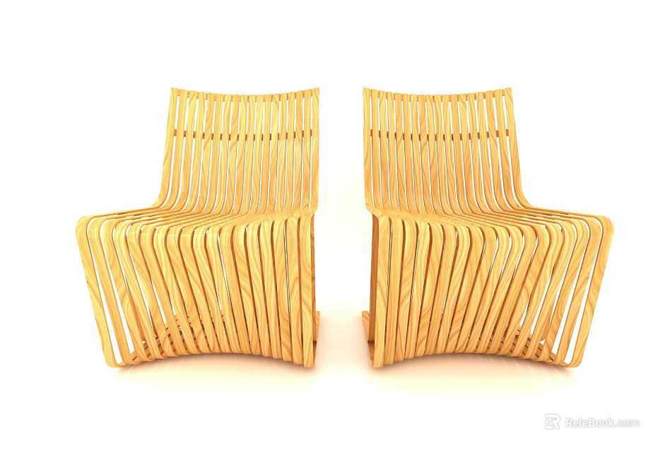 Modern Woven Bamboo Leisure Chairs Set of Two with Curved Structure 3d model 