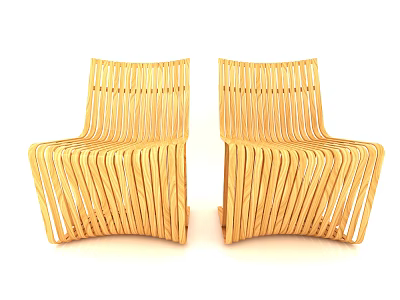 Modern Woven Bamboo Leisure Chairs Set of Two with Curved Structure 3d model