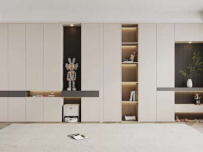 Modern White Built in Shoe Cabinet Design With Storage Shelves And Decorations 3d model
